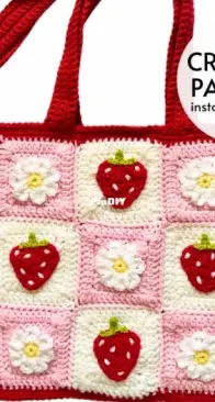 Hygge Crochet Co -Strawberry Grandma Square Tote Bag